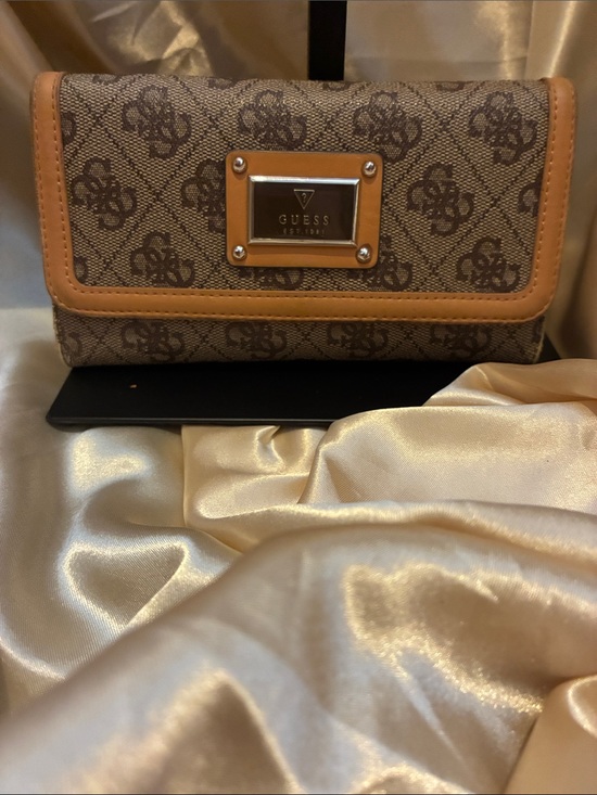 Guess Handbags - GUESS Brown Logo Print Wallet with Tan Trim